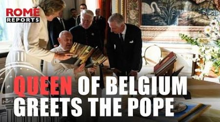 Queen of Belgium wears white to greet Pope Francis