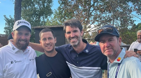 Shane Lowry all smiles as he meets Eden Hazard in Spain