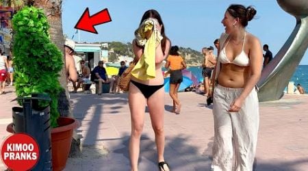 BUSHMAN PRANK: SCARING TOURISTS AT THE BEACH IN SPAIN.