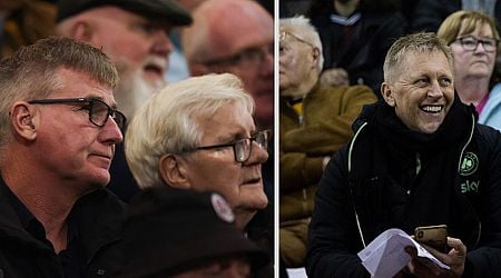 Stephen Kenny, Heimir Hallgrimsson and John O'Shea sit awkwardly close to each other at FAI Cup game