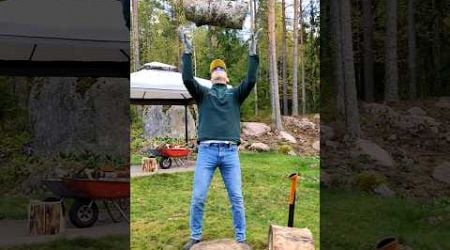 Chopping firewood in Finland | long log | heavy axe