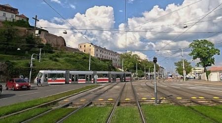 Tram Driver&#39;s View - Brno, Czech Republic with Historical Tram No.107 &amp; Trailer No.215