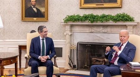 Simon Harris arrives at White House for meeting with Joe Biden in the Oval Office