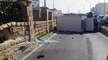 Van overturns in Mriehel, drivers urged to avoid area