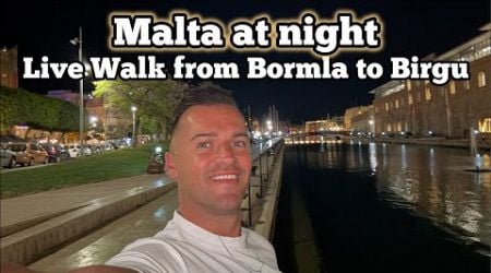 Malta at night - Live walk from Bormla to Birgu