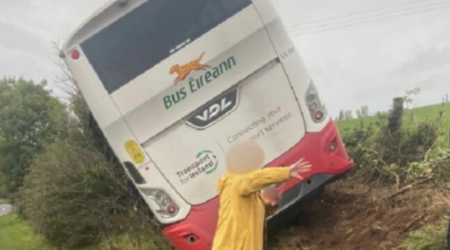 Bus Eireann bus veers off road and strikes ditch with passengers inside 