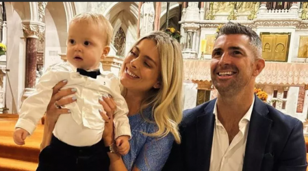 Former Ireland rugby star Rob Kearney and wife Jess all smiles at son's christening