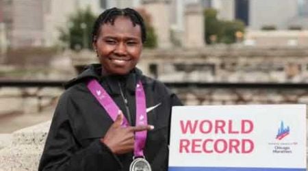 2:09:56 Ruth Chepngetich smashes marathon world record by nearly two minutes in Chicago.