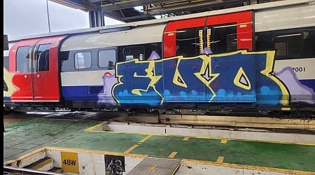 First new Piccadilly line train is covered in graffiti as it arrives in London