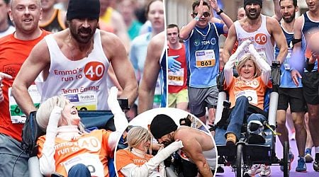 Colin Farrell completes Dublin marathon while pushing friend in a wheelchair, raises over $700,000 for charity