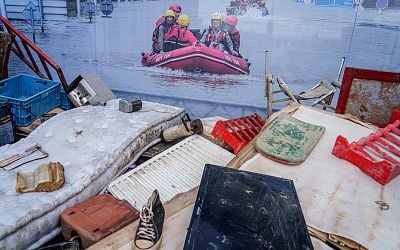 Flood debris on show in Brussels to highlight climate crisis