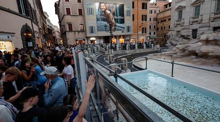 Tub set up for Trevi Fountain coins during restoration