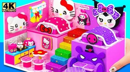 Make Cute Hello Kitty House with Two Bedroom, Purple Room for Kuromi from Clay - DIY Miniature House