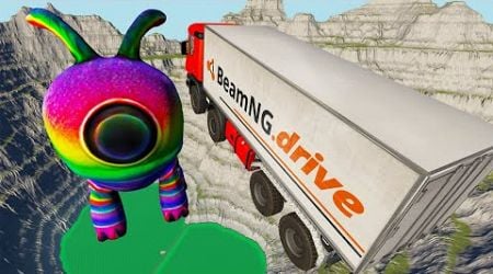 Beamng drive - Throwing Cars At Rainbow Alien Pet | BeamNG-Destruction