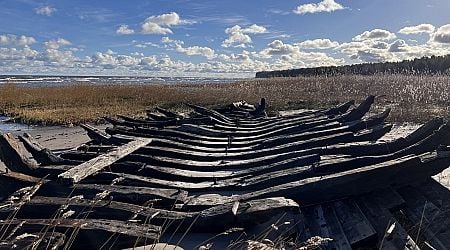 Intriguing wooden shipwreck washed up on Latvian beach