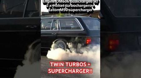 DualCharged Diesel Merc w123 evo2 BURNOUTS! #jamboolio #burnouts #supercharged #twinturbo #mercedes