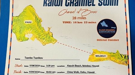 Tsanko Tsankov Awarded Kaiwi Channel Association Certificate for Swimming Molokai