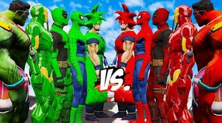 TEAM SUPERHEROES GREEN VS TEAM SUPERHEROES RED (SPIDER-MAN, HULK, GOKU, DEADPOOL, IRON MAN)