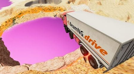 Car Jumps Into Pink Water In CRASH Mountain - BeamNG Drive