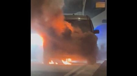 Watch: Vehicle catches fire near Mater Dei Hospital roundabout