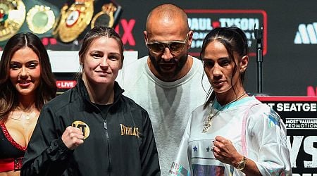 Katie Taylor and Amanda Serrano weigh in for rematch as Mike Tyson slaps Jake Paul