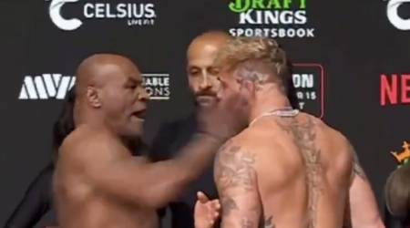 Mike Tyson slaps Jake Paul at weigh in ahead of fight