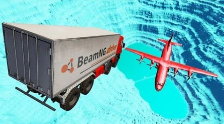 Throwing Cars At Airplane In Frozen Leap Of Death - BeamNG Drive