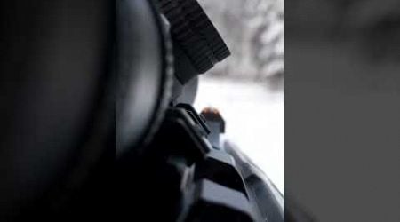 Offset iron sights on a hunting rifle.