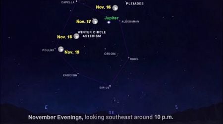 Watch the Moon and Jupiter Inside the Magnificent &quot;Winter Circle of Stars&quot;