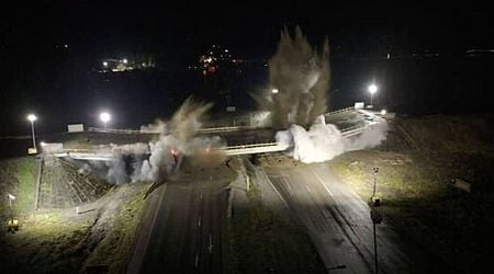 Insane moment British troops blow up highway bridge in warning to Putin...