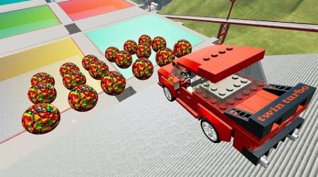 Destroying CARS with Candy Balls Stair Jump Down - BeamNG Drive