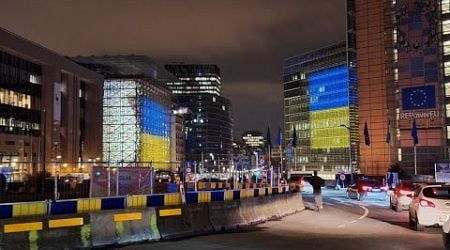 Brussels turns blue and yellow as Ukraine war reaches 1,000 days