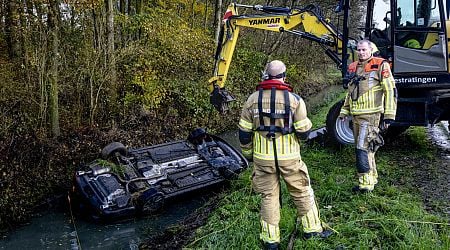 Mother, young boys hospitalized after car flies off rural road, overturns in canal