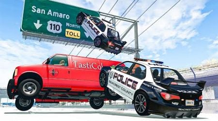 Here&#39;s Police Car Chases Crashes and Cliff Drops Marathon #1 - BeamNG DRIVE | SmashChan