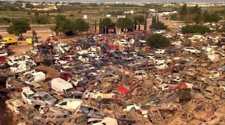 Massive car graveyard in Catarroja shows scale of Spain&#39;s devastating flooding