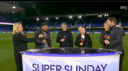 Roy Keane looks a serious figure as Ed Sheeran gatecrashes Sky Sports set