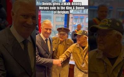 Dennis gives a Walk Among Heroes coin to the King &amp; Queen of Belgium. #royalty #history #heroes