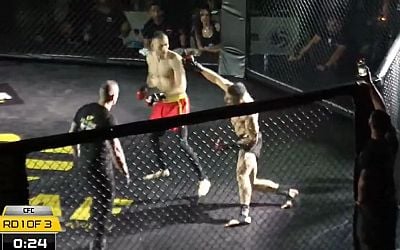 Missed Fists: Stefanos Stamatiou spinning backfist knockout absolutely freezes opponent