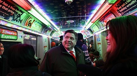 Scenes of Gov. JB Pritzker aboard the CTA holiday train