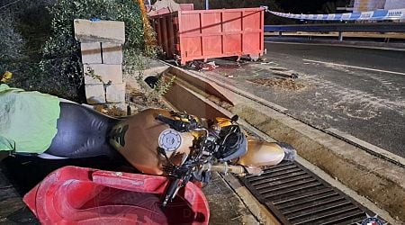 Motorcyclist seriously injured after crashing into skip