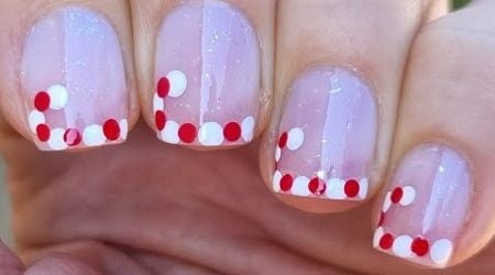 Candy Cane French Manicure Art | Easy Red &amp; White Christmas Nails Idea | Holidays 2024