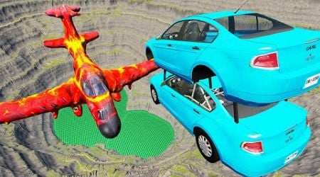 Throwing Cars At The New Lava Airplane - BeamNG Drive