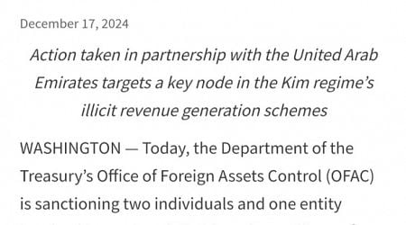 U.S. sanctions 2 individuals, 1 entity involved in money laundering network to support N. Korea