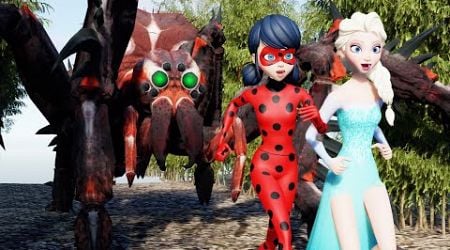 Frozen Elsa vs Miraculous Ladybug - SPIDER ATTACK!