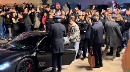 CHARLES LECLERC Today in Monaco with his latest new Ferrari at the Hotel de Paris