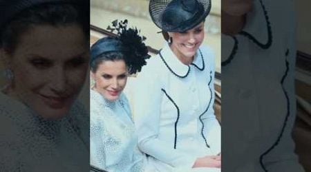 Queen Letizia of Spain alongside Catherine, both dressed in matching black &amp; white ensembles