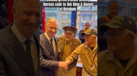 Dennis gives a Walk Among Heroes coin to the King &amp; Queen of Belgium. #royalty #history #heroes