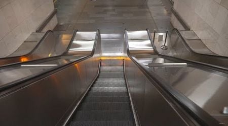 Czech Republic, Prague, Palmovka Metro Station, 1X escalator @ night