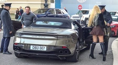 Billionaire Couple Arriving at Hotel de Paris in Monaco in Aston Martin DBS Cabrio!!