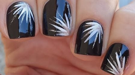 New Year&#39;s Eve Nail Art | Elegant Black Short Nails With Fireworks Nail Art